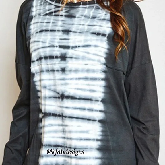 ❤️LAST ONE! Boho Black Cotton Long Tie Dye Oversized Tunic w/Side Slits - Picture 5 of 5